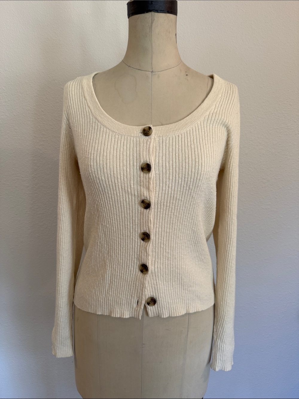 Cream Madewell Ribbed Button-Front Women's Sweater